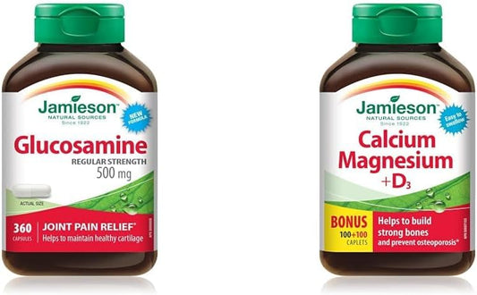 Jamieson 葡萄糖胺常规强度 500 毫克，360 粒胶囊和钙镁和维生素 D3