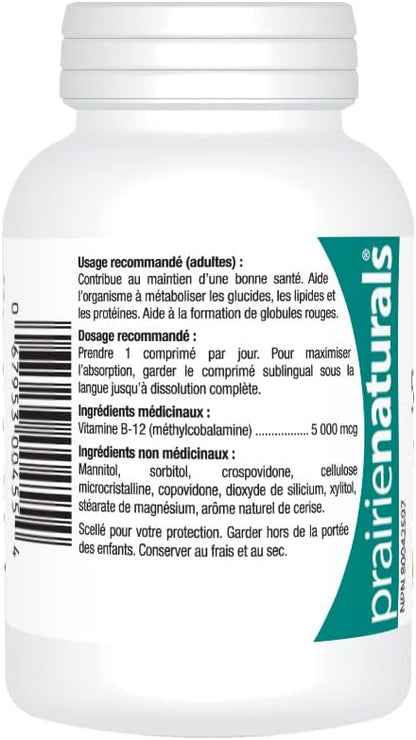 Prairie Naturals 舌下維生素 B12 甲鈷胺 5000mcg 幫助身體代謝蛋白質，形成紅血球，並預防維生素 B12 缺乏症 - 90 粒