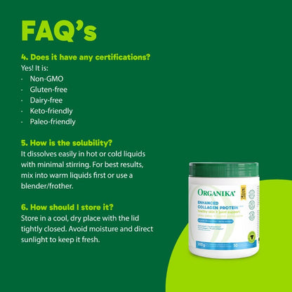 Organika 加拿大制造强化胶原蛋白粉 - 有益于头发、皮肤、指甲和关节健康。水解蛋白肽，更易吸收 - 草饲，非转基因 - 无味 - 500克