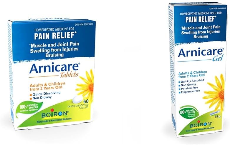 Boiron Arnicare 片剂，60 片，顺势疗法药物，用于缓解肌肉和关节疼痛肿胀和 Arnicare 凝胶 75g，用于缓解肌肉疼痛和关节疼痛