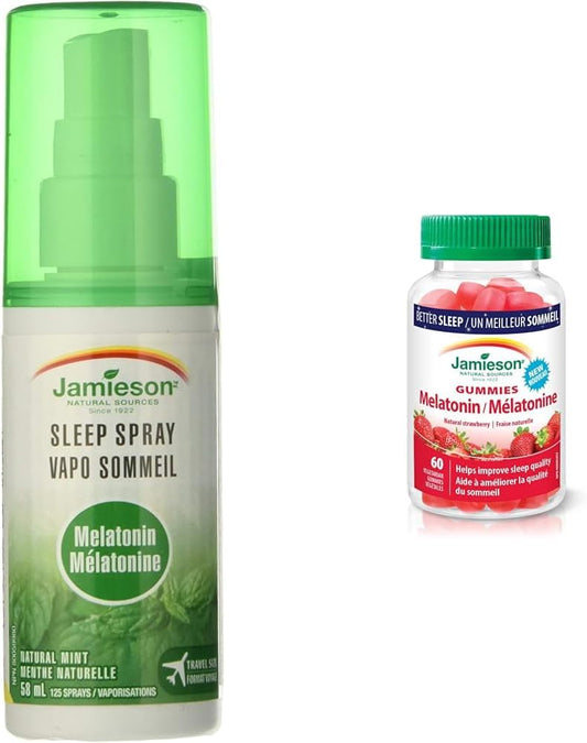 Melatonin Sleep Spray 1 mg (Natural Mint) + Melatonin 2.5 mg Gummies (Natural Strawberry) | Vegetarian, Non-GMO