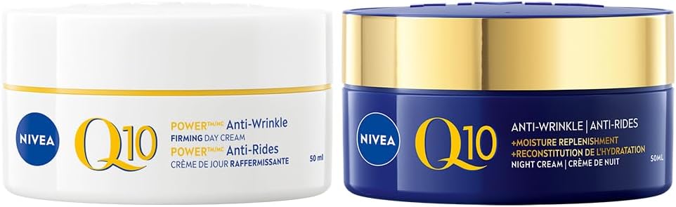 NIVEA Q10 Power Anti-Wrinkle Bundle - Firming Day Cream(50 mL) + Replenishing Night Cream(50 mL) for Women with Pure Q10, Creatine and Hyaluronic Acid to Replenish Skin and Visibly Reduce Wrinkles