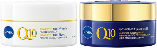 NIVEA Q10 Power Anti-Wrinkle Bundle - Firming Day Cream(50 mL) + Replenishing Night Cream(50 mL) for Women with Pure Q10, Creatine and Hyaluronic Acid to Replenish Skin and Visibly Reduce Wrinkles