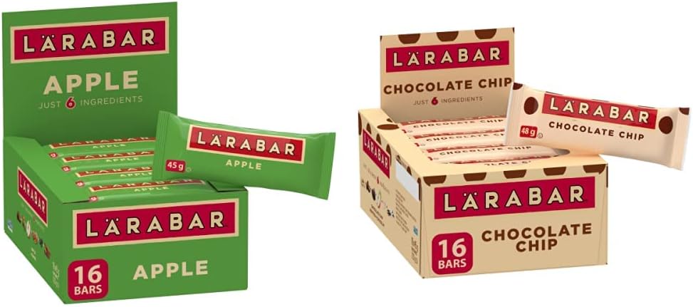 Larabar Gluten Free Apple Fruit and Nut Energy Bar,16-Count, 720 Gram & Gluten Free Chocolate Chip Fruit and Nut Energy Bar, 16-Count, 720 Gram