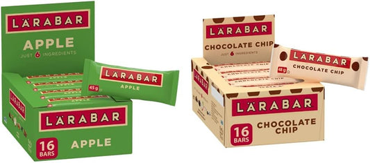 Larabar Gluten Free Apple Fruit and Nut Energy Bar,16-Count, 720 Gram & Gluten Free Chocolate Chip Fruit and Nut Energy Bar, 16-Count, 720 Gram