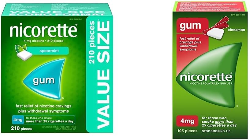 尼古丁口香糖，尼古丁 4 毫克，薄荷味，戒烟辅助剂和戒烟辅助剂，210 片装 & 尼古丁口香糖，戒烟辅助剂和戒烟辅助剂，肉桂味，4 毫克，105 片装
