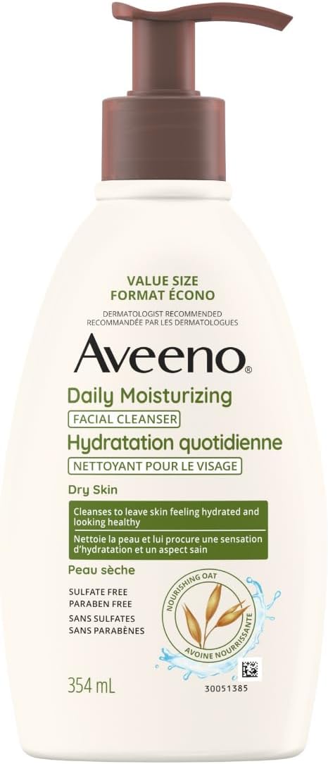 Aveeno Daily Moisturizing Face Wash, Facial Cleanser, Dry Skin, Non-GMO Oat, Daily Wash, Paraben Free, Fragrance Free, 354-mL
