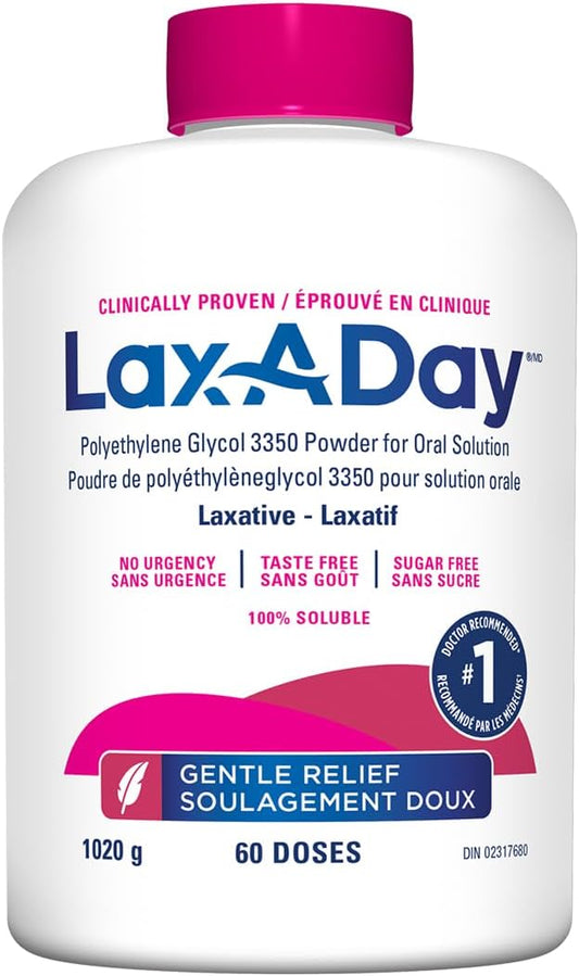 LAX-A-Day Powder Laxative - No Taste, No Grit, No Sugar - Clinically Proven Relief of Occasional Constipation (60 Doses, 1020g)