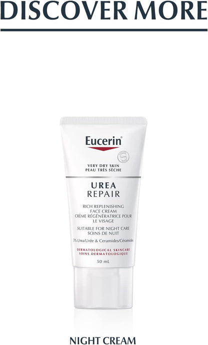 EUCERIN Urea Repair Replenishing Day Face Cream for Dry to Very Dry Skin | Face, 50mL | 5% Urea Cream | Lactate Cream | Fragrance-free Cream | Non-Greasy Cream | Recommended Brand by Dermatologists