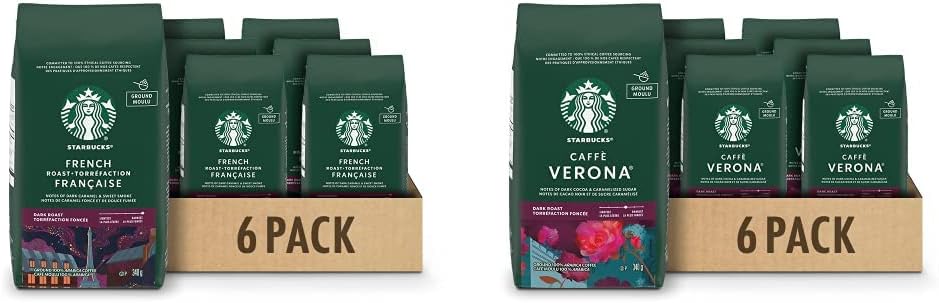 星巴克法式烘焙研磨咖啡 340 克（6 包），法式深度烘焙，6 支装 & 维罗纳咖啡研磨咖啡 340 克（6 包），维罗纳咖啡，2040 克