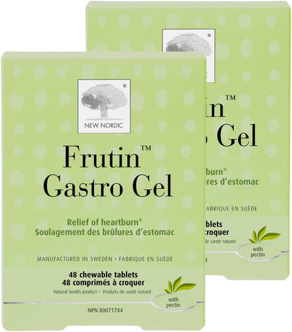 New Nordic Frutin 胃凝胶 - 无糖、素食咀嚼抗酸剂 - 支持缓解胃酸 - 采用柑橘果胶制成 - 48 片咀嚼片（2 包）