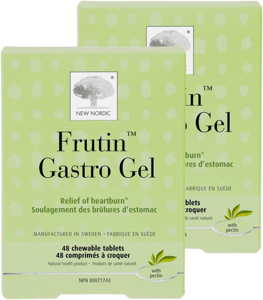 New Nordic Frutin 胃凝胶 - 无糖、素食咀嚼抗酸剂 - 支持缓解胃酸 - 采用柑橘果胶制成 - 48 片咀嚼片（2 包）