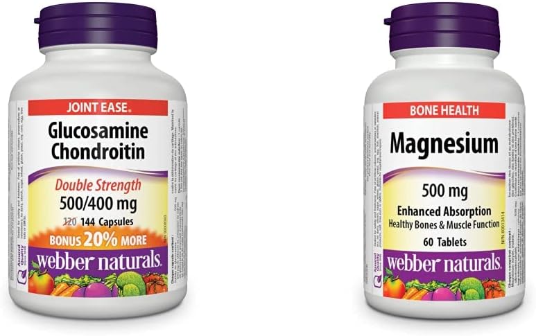 Webber Naturals 葡萄糖胺軟骨素和鎂 500 毫克，60 片，增強礦物質吸收，支持骨骼和肌肉功能，純素食