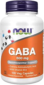 NOW Supplements, GABA (Gamma-Aminobutyric Acid) 500 mg + B-6, Natural Neurotransmitter, 100 Veg Capsules
