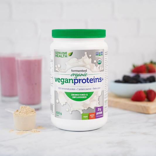 Genuine Health Fermented Organic Vegan Protein Powder, Unsweetened & Unflavoured – 10 Simple Plant-Based Ingredients for Clean Nutrition – Sugar Free, Gluten Free, Non-GMO, USDA Organic – 23 Servings, 600g Tub