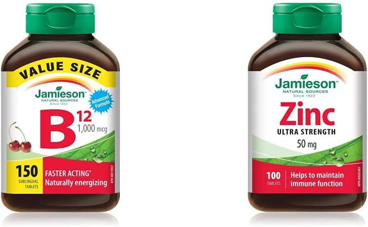 Jamieson 维生素 B12 甲钴胺 1,000 微克速溶片 - 超值装 & Laboratories 锌 50 毫克，100 片（1 包）