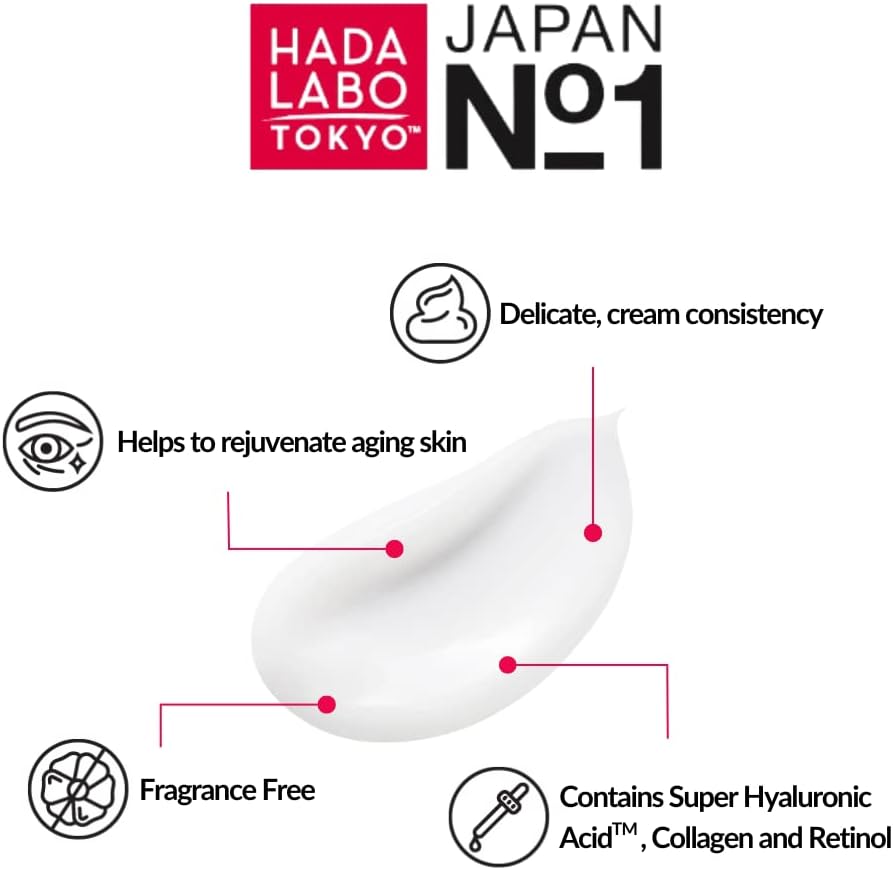 Hada Labo Tokyo Anti-Aging Oval V-Lift Hydro Cream – Face Moisturizer with Super Hyaluronic Acid, Soya Milk, and Ginseng for Firming, Hydrating, and Rejuvenating Effects - Fragrance Free
