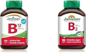 Jamieson 維生素 B12 甲鈷胺 250 微克和維生素 B2 核黃素 100 毫克
