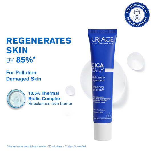 Uriage CICA Daily Gel-Cream - Lightweight Face Cream With Hyaluronic Acid, Vitamin B5 & Copper-Zinc - Fagrance-Free & Non-Sticky - 40ml