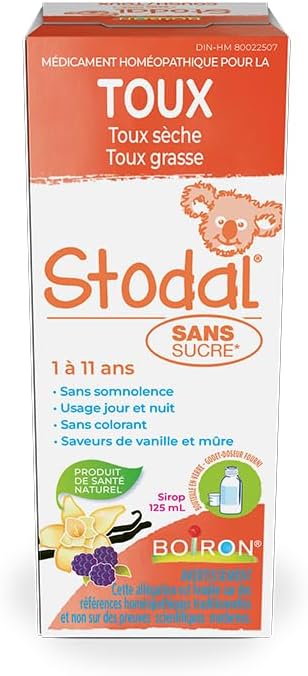 Boiron Stodal 儿童无糖，125ml，香草和黑莓口味，干咳和湿咳顺势疗法药物