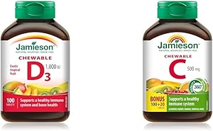 咀嚼片維生素 D3 1,000 IU - 異國熱帶水果口味，100 粒（1 包）和實驗室維生素 C 咀嚼片 500 毫克，混合 3 種口味，120 粒