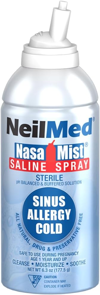 NeilMed NasaMist 生理盐水喷雾 177 毫升。全天然 pH 平衡缓冲溶液 - 采用特殊设计的喷嘴，舒缓、保湿、清洁肌肤。内含 3 罐