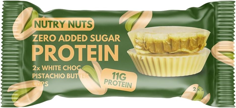Nutry Nuts Protein Peanut Butter -1 Box of 12 - Only 1.3 g Sugar - 10-12 g Protein -2-pack (12 Count, White Choc Pistachio)