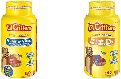 L'il Critters GummyVites 儿童复合维生素软糖，11 种必需营养素和儿童维生素 D3 软糖，800 IU 维生素 D3 每日剂量，支持骨骼健康*，天然来源的口味