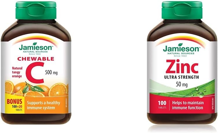 Jamieson 咀嚼片 维生素 C 500 毫克 + 锌 50 毫克 套装