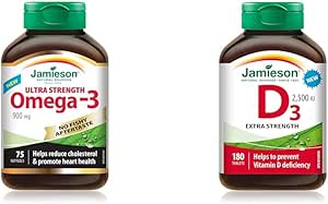 無魚腥味 Omega-3 900 毫克超強效，75 片（1 包）和維生素 D 2500IU 全新 180 片