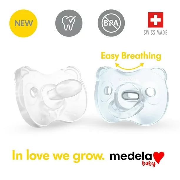 004-Medela Baby 全新軟矽膠一體成型安撫奶嘴專為支持寶寶自然吸吮而設計，不含 BPA，重量輕且矯正。 0-6 個月男孩 2 包