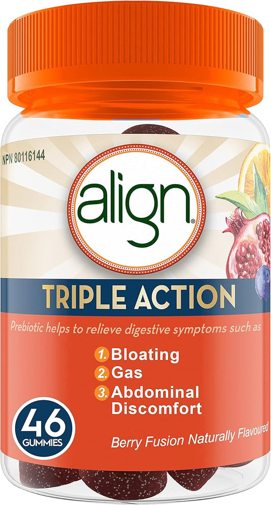 002  Align 三重功效軟糖，男女適用益生菌補充劑，有助於緩解脹氣、腹脹和腹部不適，46 粒軟糖