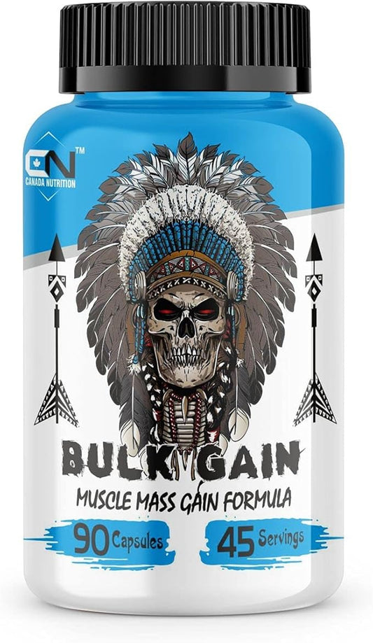 002  Bulk Gain 增肌增重膠囊，可快速增加體重和肌肉，每日增肌增重補充劑，促進肌肉生長、耐力和力量，男女適用 - 90 粒膠囊。