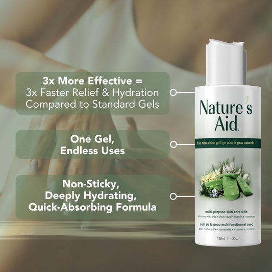 Nature’s Aid Original Skin Gel with Aloe Vera Extract for Dry, Flaky & Itchy | Facial Acne, Brown Spots, Toner & Cleanser | Sunburn | Rashes | Bug Bites & Stings | Shaving, Waxing & Laser