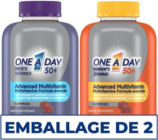 每日一片，适合 50 岁以上男女的复合维生素软糖 - 高级复合维生素软糖，具有脑功能和免疫支持功能，富含维生素和矿物质，适合 50 岁以上的男女（2 包，共 260 粒）