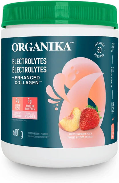 Organika 電解質 + 增強膠原蛋白 - 草莓桃子 - 補水 + 蛋白質 600 克 & 電解質防禦，含接骨木莓和紫錐菊 - 柑橘漿果 - 免疫系統支持