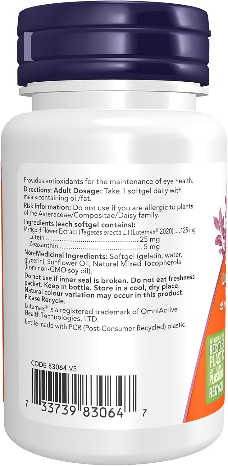 NOW Supplements，葉黃素和玉米黃質，含 25 毫克葉黃素和 5 毫克玉米黃質，60 粒軟膠囊