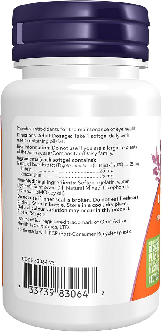 NOW Supplements，葉黃素和玉米黃質，含 25 毫克葉黃素和 5 毫克玉米黃質，60 粒軟膠囊