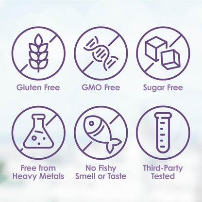 5倍極致強度 Omega 3 補充劑（含維生素 D）、魚油 Omega 3 液體（含 EPA、DHA 補充劑）、葡萄口味 Omega3 補充劑、野生魚油補充劑，225 毫升