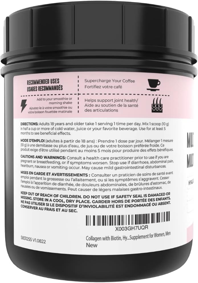 Collagen with Biotin, Hyaluronic Acid, Vitamin C, 1 lb Powder. Hydrolyzed Multi Collagen Peptide Protein. Types I, II, III, V, X, Collagen for Hair, Skin, Nails*. Collagen Supplement for Women, Men
