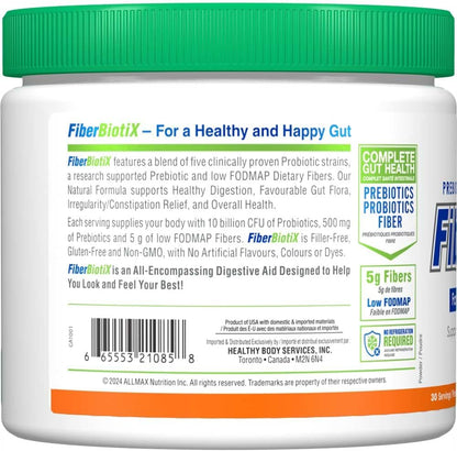 ALLMAX Naturals FiberBiotiX - 橙子味 - 高级益生元和益生菌纤维补充剂，促进消化健康和排毒（207克）