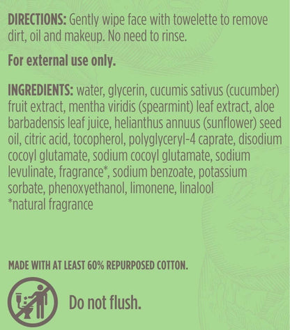 Facial Cleansing Towelettes - Cucumber and Mint by Burts Bees for Unisex - 30 Count Towelettes