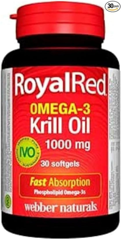 Webber Naturals RoyalRed 磷虾油 1000 毫克，30 粒软胶囊，支持心血管健康，维生素 D3 1000 IU，260 片，有助于骨骼和牙齿健康，维持身体健康