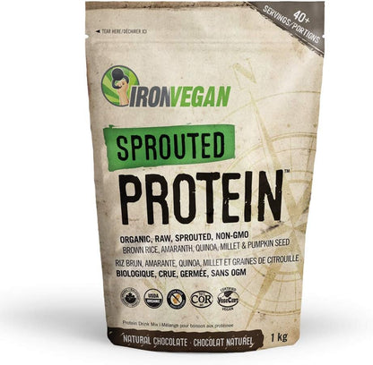 Iron Vegan Sprouted Protein Bars | Double Chocolate Brownie Flavour | 12 Pack & Sprouted Protein, Chocolate Flavour, 1kg | Vegan, plant-based, organic, gluten-free