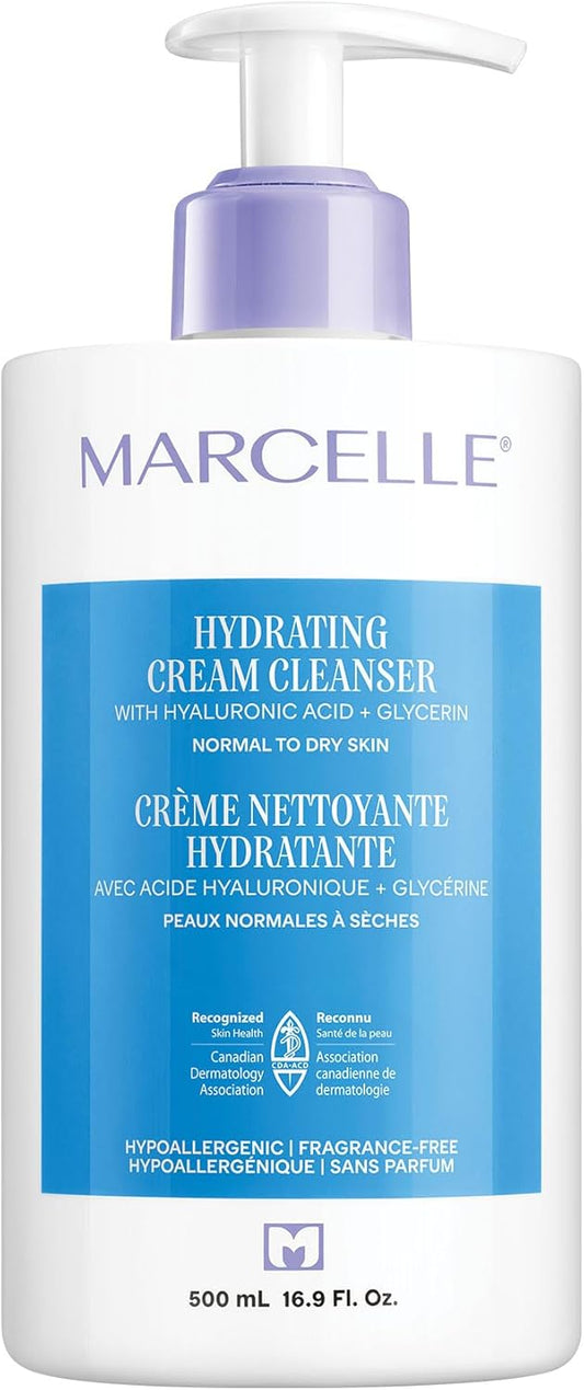 Marcelle Hydrating Cream Cleanser, for Normal to Dry Skin, with Hyaluronic Acid & Glycerin, Hypoallergenic, Fragrance-Free, Paraben-Free, Oil-Free, Non-Comedogenic, Vegan, Clean, Cruelty-Free, 500 mL