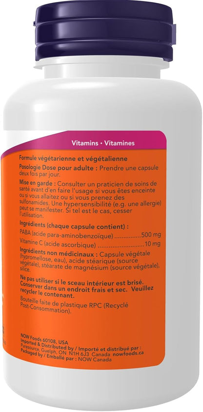 NOW Supplements, PABA（对氨基苯甲酸）500毫克，B族维生素，100粒胶囊