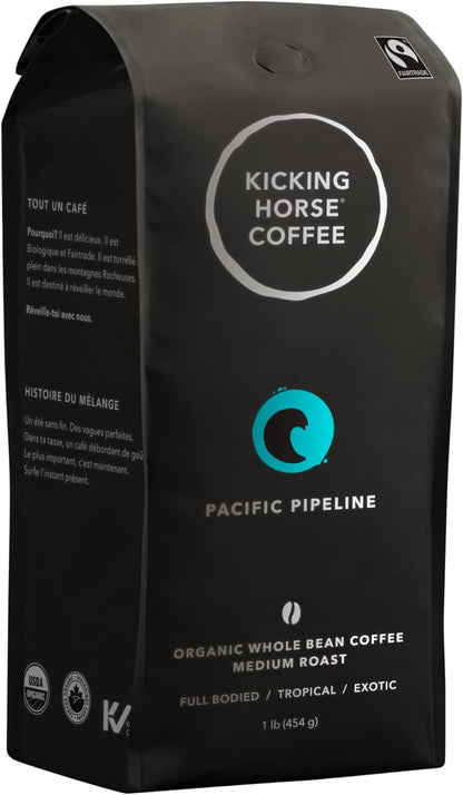 Kicking Horse Coffee，Pacific Pipeline，中度烘焙，全豆，1 磅 - 有机认证、公平贸易、犹太洁食咖啡 & Three Sisters，中度烘焙，研磨，284 克