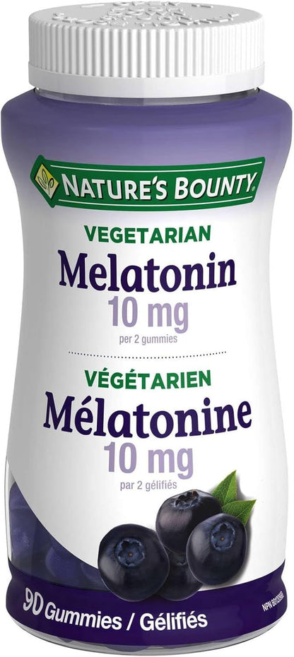 Nature's Bounty 褪黑激素 2.5 毫克 120 粒软糖有助于重置身体的睡眠-觉醒周期，减少时差影响，减少入睡时间，褪黑激素 10 毫克软糖，素食，90 粒