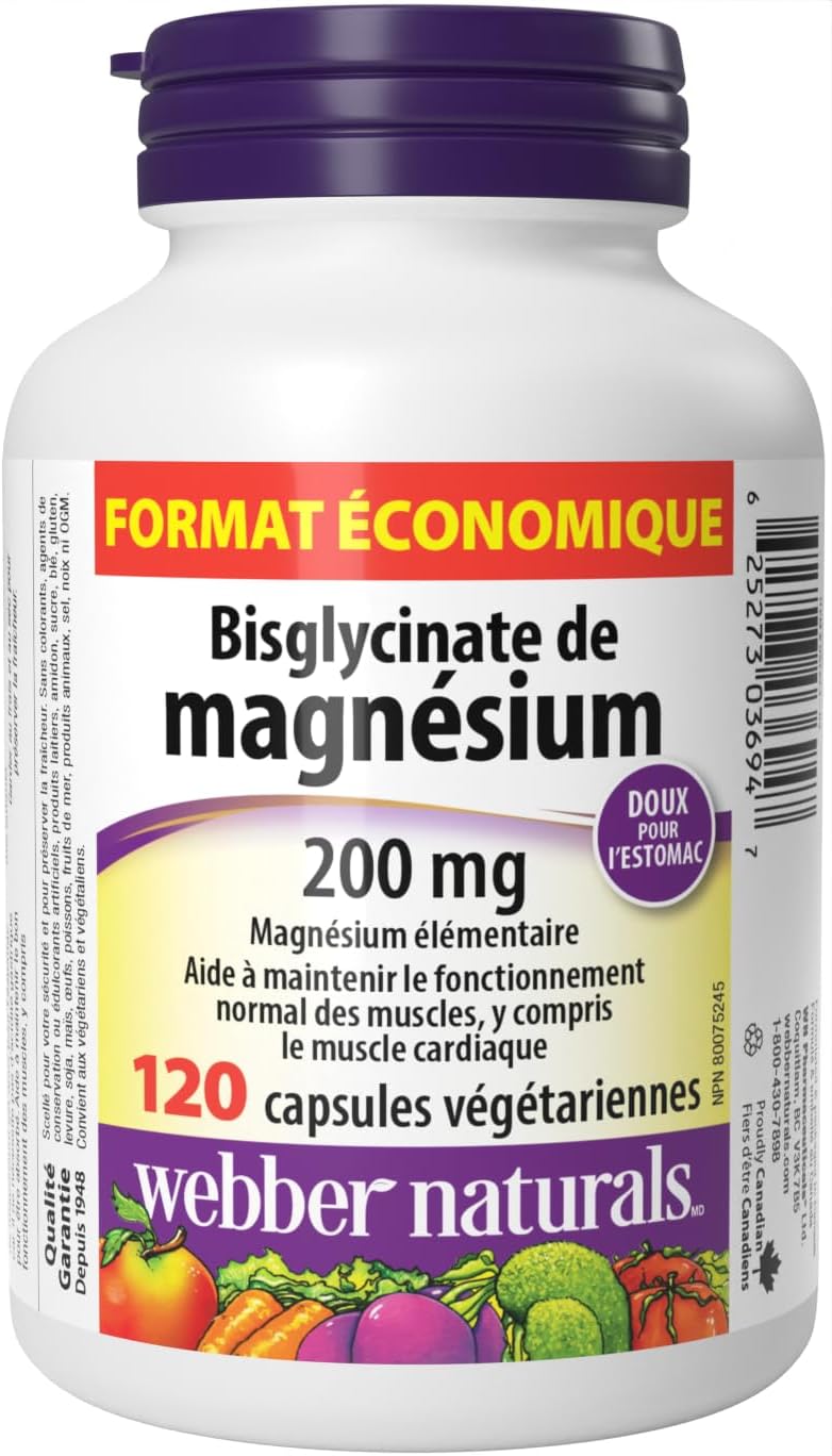 Webber Naturals Probiotic Max IBS Support, 30 Billion Active Cells, 5 Probiotic Strains, 45 Capsules & Magnesium Bisglycinate 200 mg, 120 Capsules, Supports Bone and Muscle Functions, Vegan