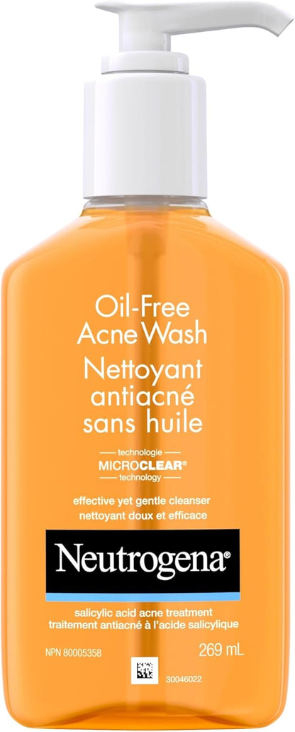 Neutrogena Oil-Free Acne Wash, Facial Cleanser with 2% Salicylic Acid Acne Treatment, Daily Oil-Free Acne Face Wash for Acne-Prone Skin with Salicylic Acid, 269mL